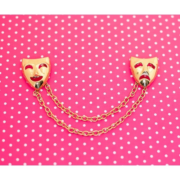Vintage Chained Happy & Sad Brooch by Trifari - P8 - Picture 1 of 4
